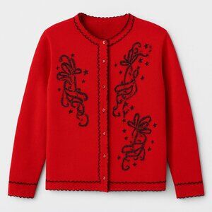 Vintage Karen Scott II Red Beaded Embroidered Cardigan Holiday Grandmacore 3X